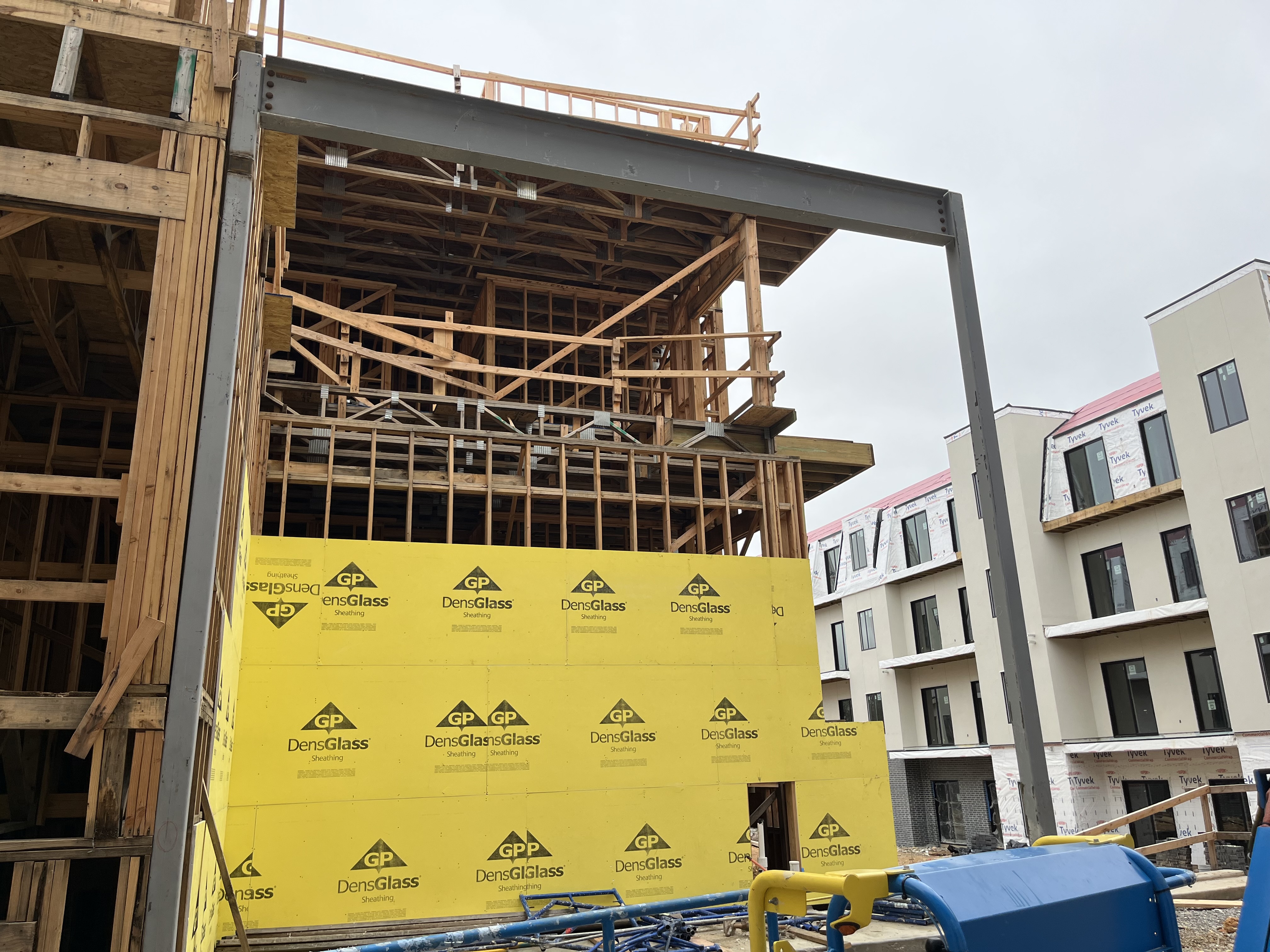 Commercial steel framing on a construction site
